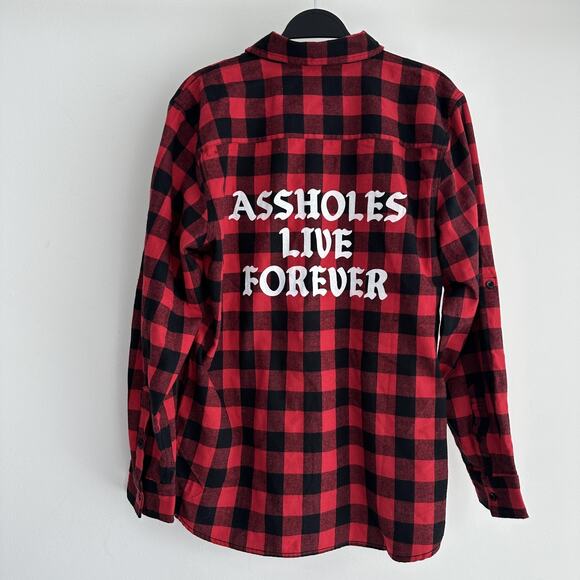 Assholes*s Live Forever Shirt Mens Large Red Black Flannel Buffalo Plaid Check - Picture 1 of 9